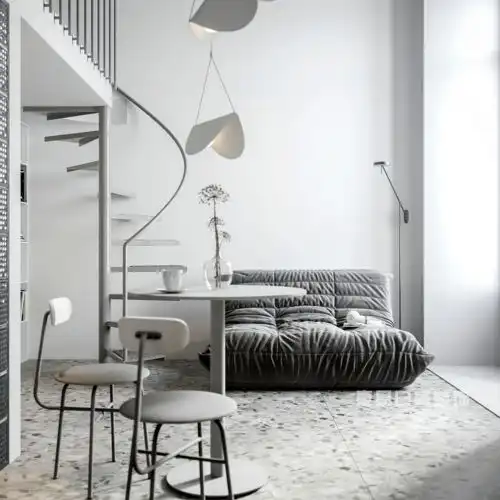 60㎡纯白极简风,用透光材质打造一个通透敞亮的大空间
