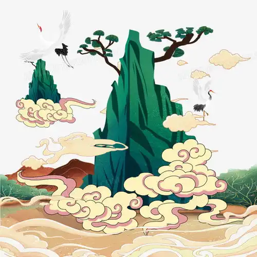 中国风国潮蓝色山水仙鹤祥云免扣元素png图片素材下载蓝色png熊猫办公
