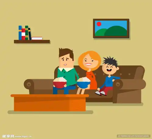 坐在沙发上的三口之家矢量图设计图卡通设计
