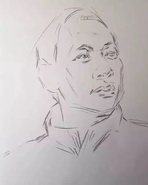 教程教你画标准式四分之三侧男中年素描头像

