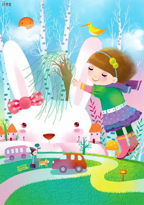 画儿晴天王净净小女孩小男孩兔子插画合集19兔年插画
