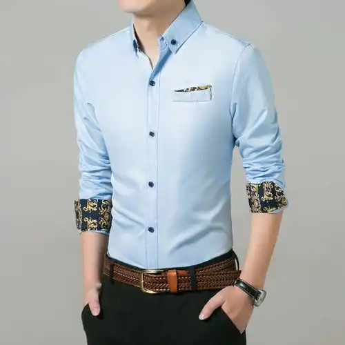 买一送一春秋男士格子条纹长袖衬衫男修身青少年商务休闲白衬衣

