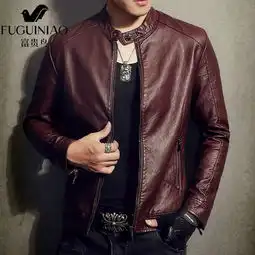 富贵鸟皮衣男装男士商务休闲外套皮西服上衣中年皮夹克加绒加厚,一品好特惠
