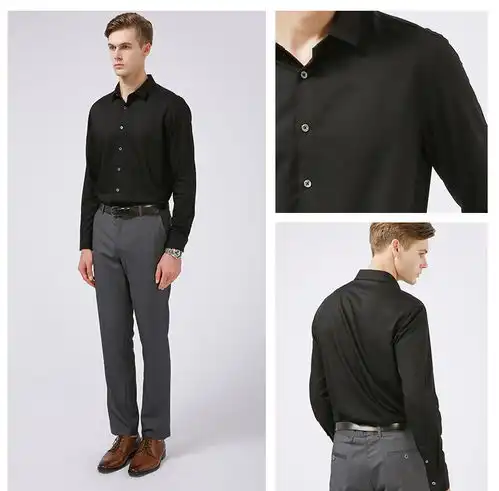 汤河之家防紫外线男装竹纤维商务休闲长袖衬衫男士抗皱柔软纯色白衬衣男a
