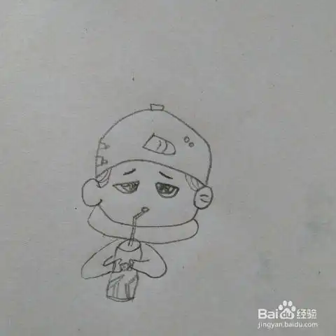 创意简笔画喝饮料的男孩
