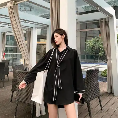 2019新款秋季港风衬衫男女复古宽松长袖百搭衬衣显瘦纯色款
