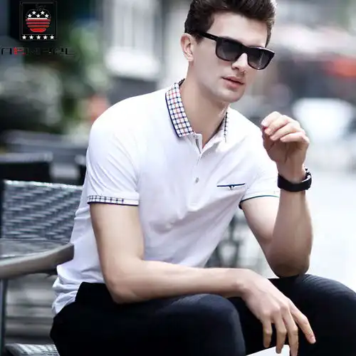 夏季潮流男装衬衫领polo衫短袖t恤男翻领半袖衣服
