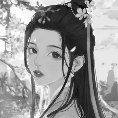 古风动漫情头黑白漫画一对
