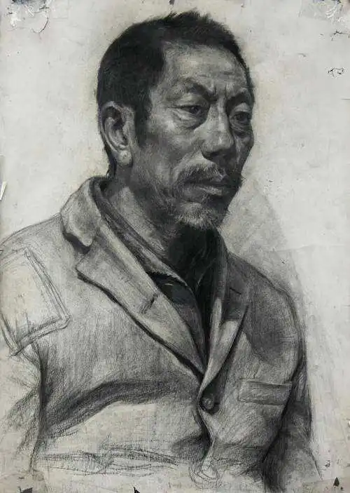 男老年四分之三侧素描头像
