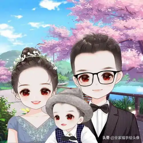 换一换微信头像,手机壁纸,一家三口,四口全家福漫画30张
