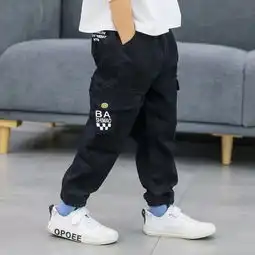 童裤2019秋季新款韩版男童中大童个性扣子口袋字母休闲裤pwy
