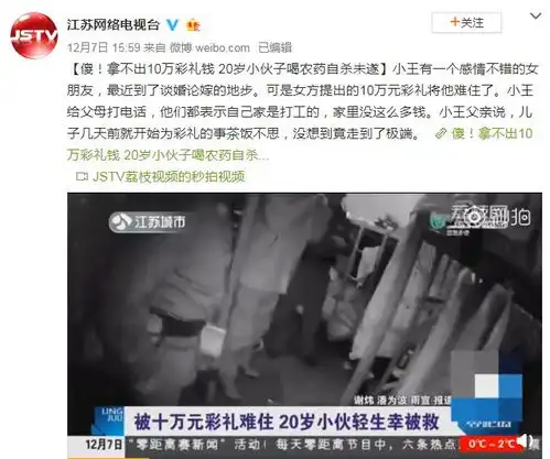 喜结良缘毁于一旦的婚事20岁男子拿不出10万彩礼喝药自杀
