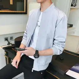 693166男士外套秋冬季潮流圆领连帽新款宽松夹克男修身球服
