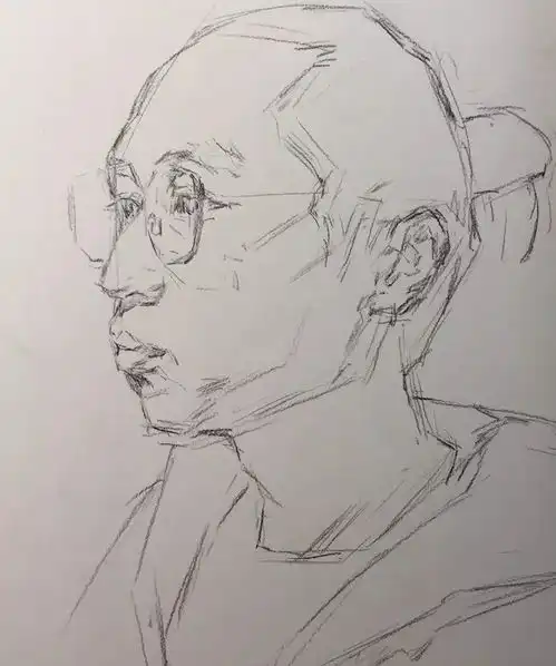 传奇绘画课堂回顾第二七六集朱传奇教你画戴眼镜的发髻男生四分之三侧素描头像
