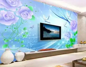 现代唯美简约清新蓝色千纸鹤玫瑰花藤背景墙图片素材效果图下载现代简约电视背景墙图大全电视背景墙编号16926117
