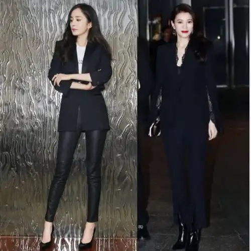 杨幂离婚后首次公开亮相西装皮裤霸气,输给同穿西装47岁袁咏仪
