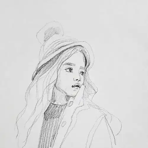 她的速写人物头像,用线很灵活五官细致,很美

