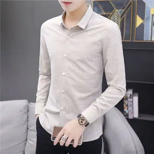 百搭修身长袖衬衫男士韩版青年职业免烫抗皱秋衬衣寸商务正装衣服
