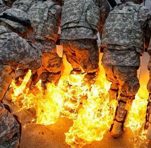 美国大兵苦练火中功夫

