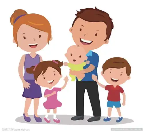 卡通温馨一家五口人矢量元素设计图
