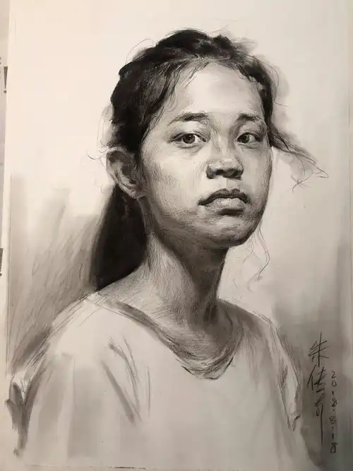 传奇绘画课堂回顾第二四七集朱传奇教你画扎马尾辫神情坚毅的女青年素描头像
