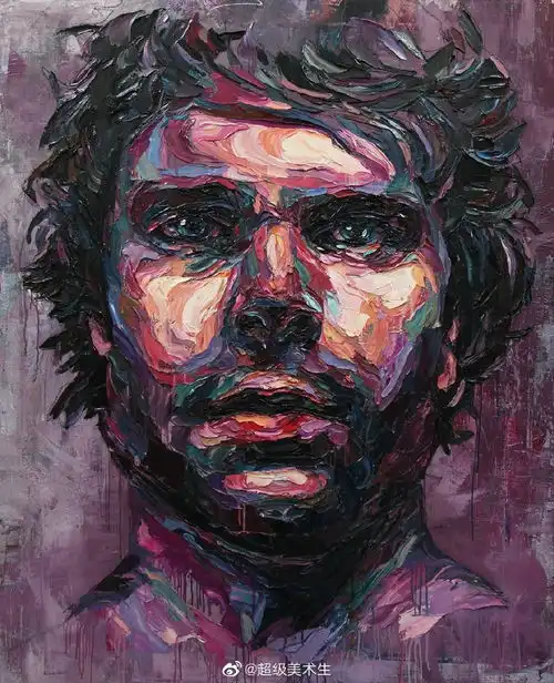 感情饱满的刮刀色彩头像.笔触形成的极强视觉冲击力

