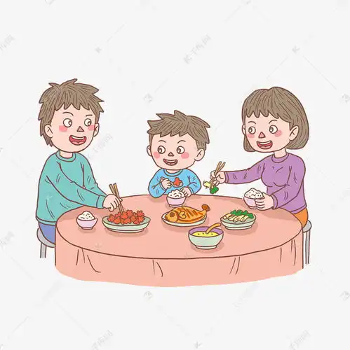 卡通手绘人物一家三口吃饭素材图片免费下载千库网
