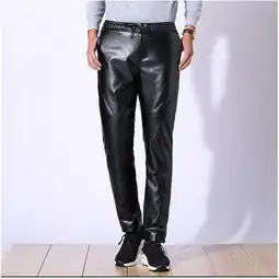 洋湖轩榭冬季中老年男装皮毛一体裤子外穿男士加绒大码宽松机车男pu皮裤厚
