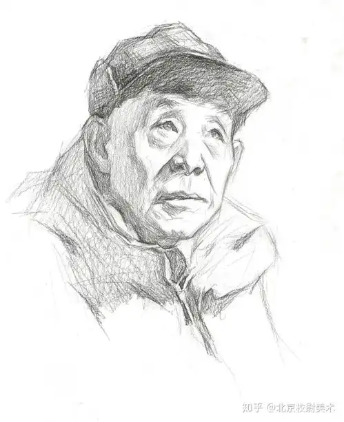 素描头像四分之三侧面男老年步骤示范解析
