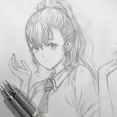 黑白手绘线稿动漫少女,柔美的线条,有没有美到你呢
