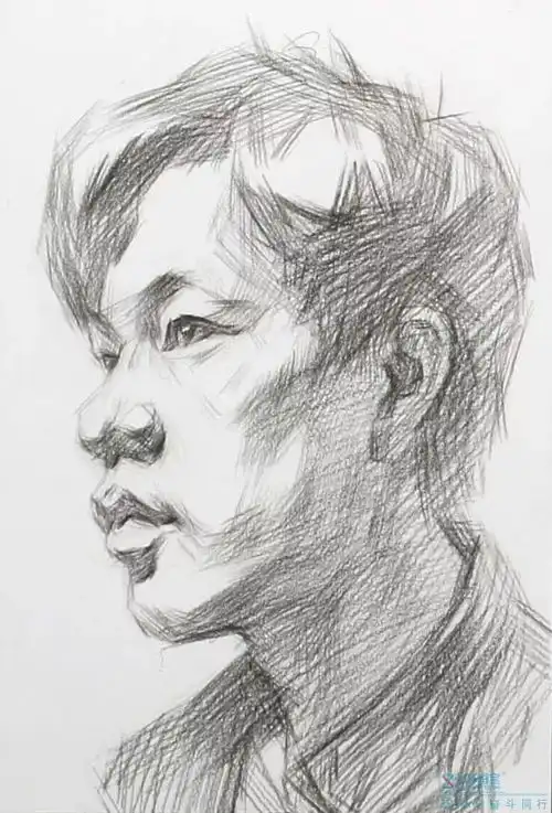 素描头像男青年侧面步骤解析
