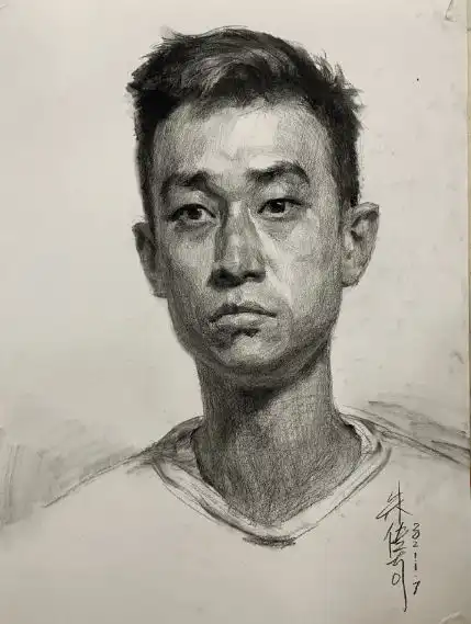 武汉209画室男青年素描头像写生示范
