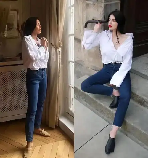 白衬衫牛仔裤才是早秋最美穿搭,够美够飒真拉风
