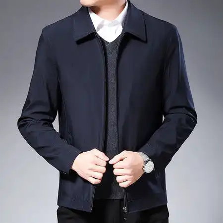 洋湖轩榭2021秋季新款中老年男士宽松休闲男装夹克品质外衣男式翻领外套
