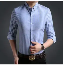 中青年宽松型条纹衬衣休闲职业正装新款男士长袖衬衫韩版牌服
