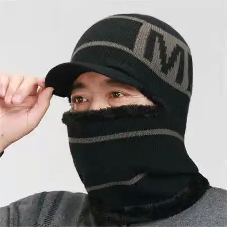 加绒毛绒帽中老年人帽子爸爸妈妈男女冬季毛线针织帽骑车帽套头帽
