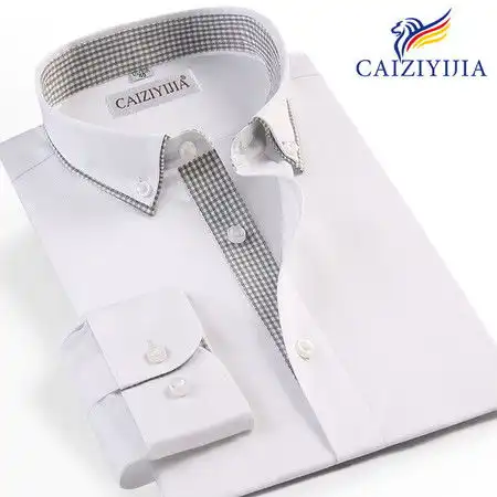 汤河之家男士白衬衫新品双层领拼色衬衣男纯棉寸衫dp免烫衬衫a
