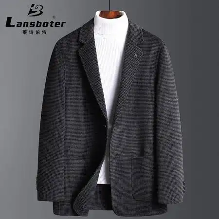 汤河之家秋冬简约双面呢羊毛西服男士修身格子手工小西装无羊绒西服外套男图片大全邮乐官方网站

