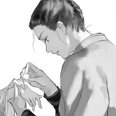 古风动漫情头黑白漫画一对

