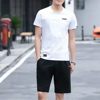 运动套装男夏季纯棉新款短袖短裤两件套男士跑步短裤t8801
