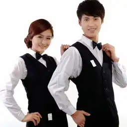 时尚黑色马甲男女款西餐服务员制服图片
