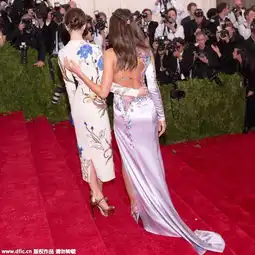 伊莲娜出席纽约时装庆典中国风露背高开叉
