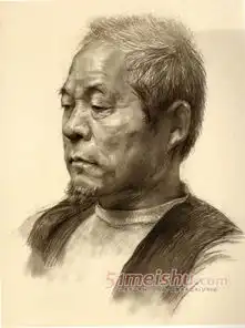 国美视界考前素描教学档案中年男子四分之一面头像素描写生作品
