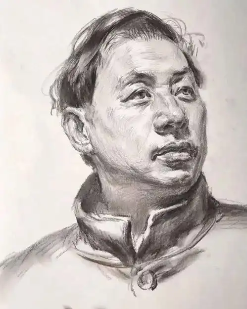 教程教你画标准式四分之三侧男中年素描头像
