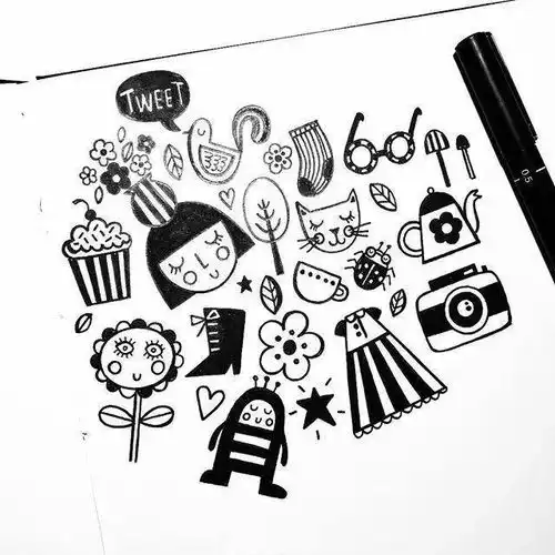 素材一组黑白简笔画小素材
