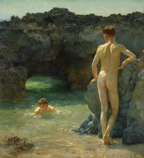 沙滩少年人体英国画家henryscotttuke
