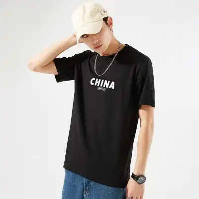 夏季男士短袖t恤男纯棉上衣宽松大码潮流半袖china印花圆
