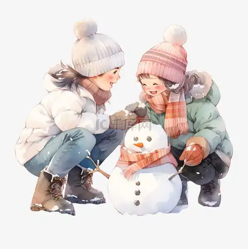 冬天手绘元素家人堆雪人卡通素材图片免费下载千库网
