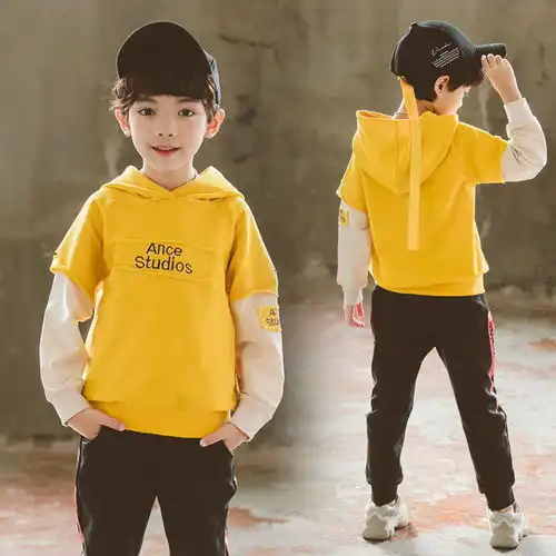 童装男童春秋装2020新款4中大童8韩版拼色12男孩运动两件套15岁潮
