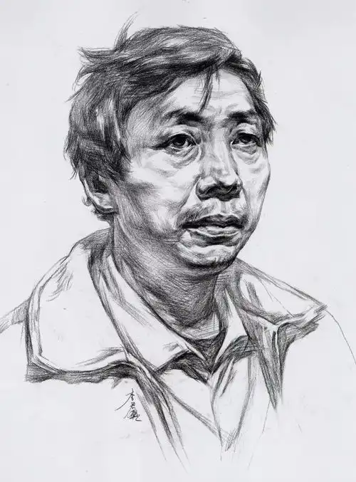 中年男子头像素描小男孩
